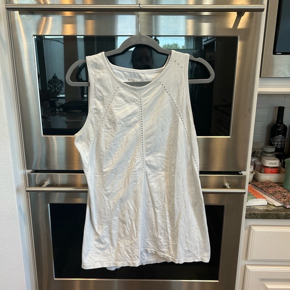 Athleta Classic perforated White Tank Top, size L, has general wear - Picture 1 of 3